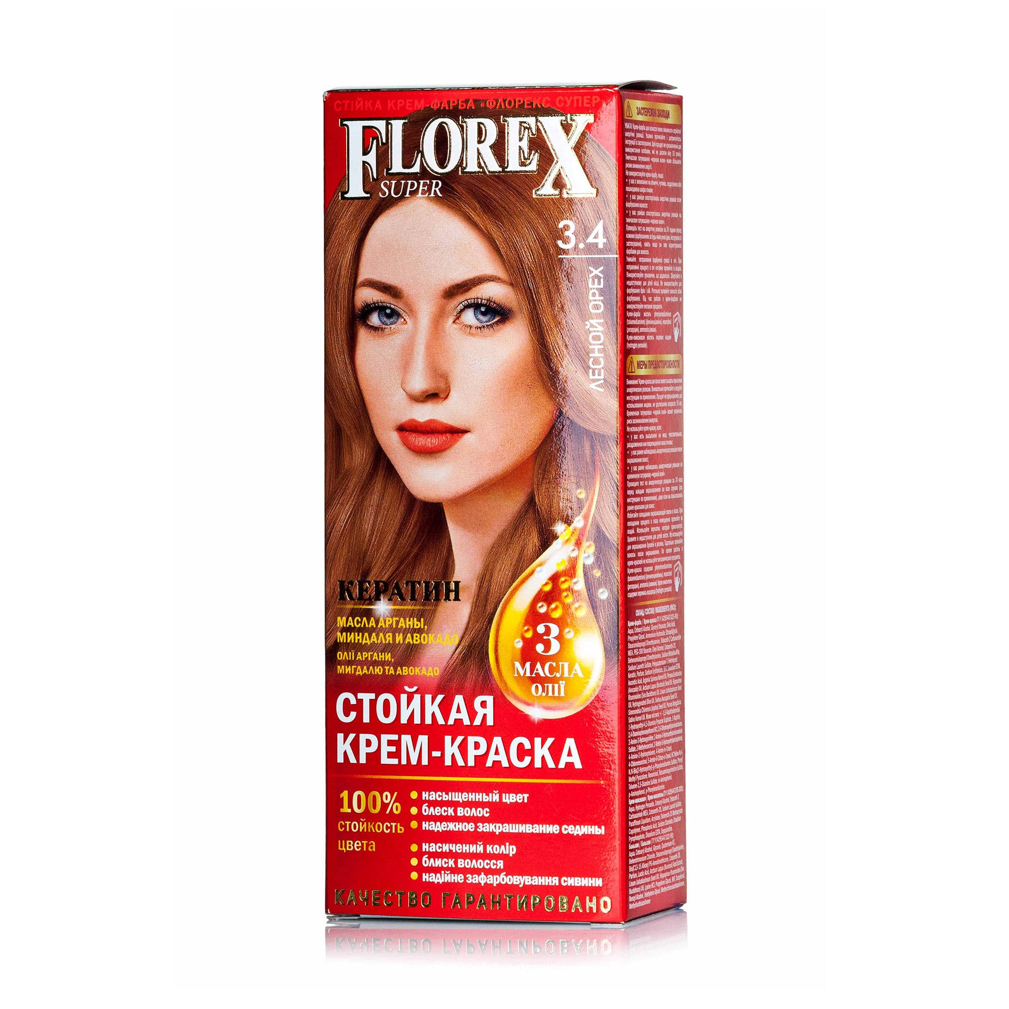 Стійка крем-фарба для волосся Florex Super 3.4 Лісовий горіх, 100 мл